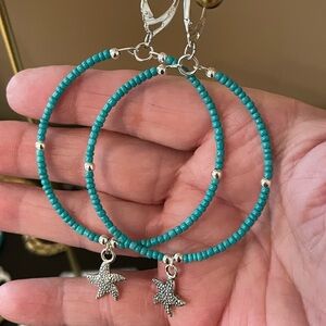 Turquoise Beaded Earrings with Starfish Charm